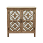 Meuble d'appoint 2 portes en bois sculpté avec placage en bois et pieds en pin – Marron, Panneau de particules, Motif ligne abstrait