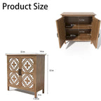 Meuble d'appoint 2 portes en bois sculpté avec placage en bois et pieds en pin – Marron, Panneau de particules, Motif ligne abstrait