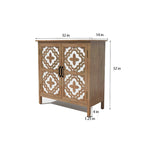 Meuble d'appoint 2 portes en bois sculpté avec placage en bois et pieds en pin – Marron, Panneau de particules, Motif ligne abstrait