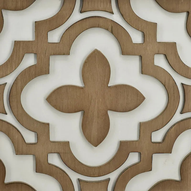 Meuble d'appoint 2 portes en bois sculpté avec placage en bois et pieds en pin – Marron, Panneau de particules, Motif ligne abstrait