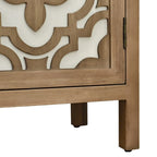 Meuble d'appoint 2 portes en bois sculpté avec placage en bois et pieds en pin – Marron, Panneau de particules, Motif ligne abstrait