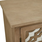Meuble d'appoint 2 portes en bois sculpté avec placage en bois et pieds en pin – Marron, Panneau de particules, Motif ligne abstrait