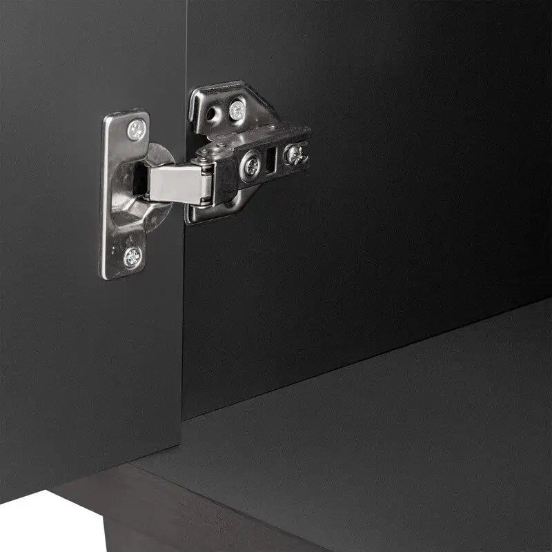 Armoire à linge 4 portes avec étagères réglables – Beige/Noir, MDF et pieds en pin, poignées en métal