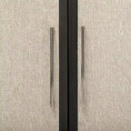 Armoire à linge 4 portes avec étagères réglables – Beige/Noir, MDF et pieds en pin, poignées en métal