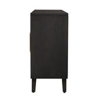 Armoire à linge 4 portes avec étagères réglables – Beige/Noir, MDF et pieds en pin, poignées en métal