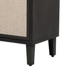 Armoire à linge 4 portes avec étagères réglables – Beige/Noir, MDF et pieds en pin, poignées en métal