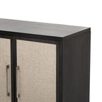 Armoire à linge 4 portes avec étagères réglables – Beige/Noir, MDF et pieds en pin, poignées en métal
