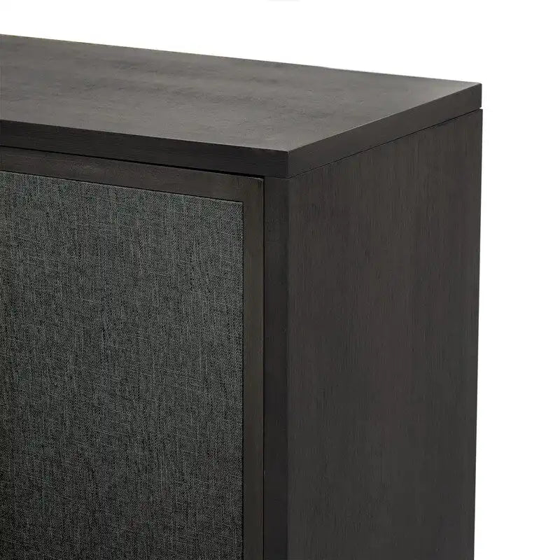 Armoire à linge 4 portes avec étagères réglables – Beige/Noir, MDF et pieds en pin, poignées en métal