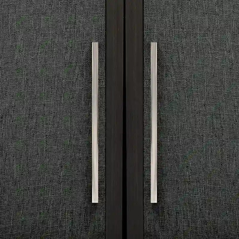 Armoire à linge 4 portes avec étagères réglables – Beige/Noir, MDF et pieds en pin, poignées en métal