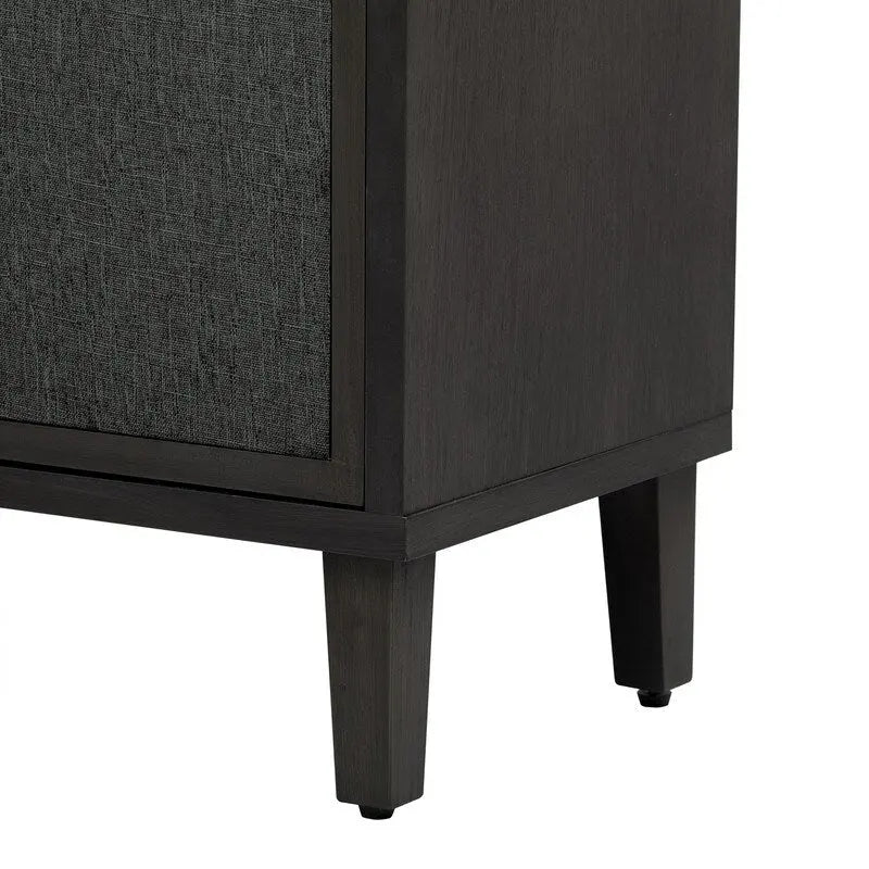Armoire à linge 4 portes avec étagères réglables – Beige/Noir, MDF et pieds en pin, poignées en métal