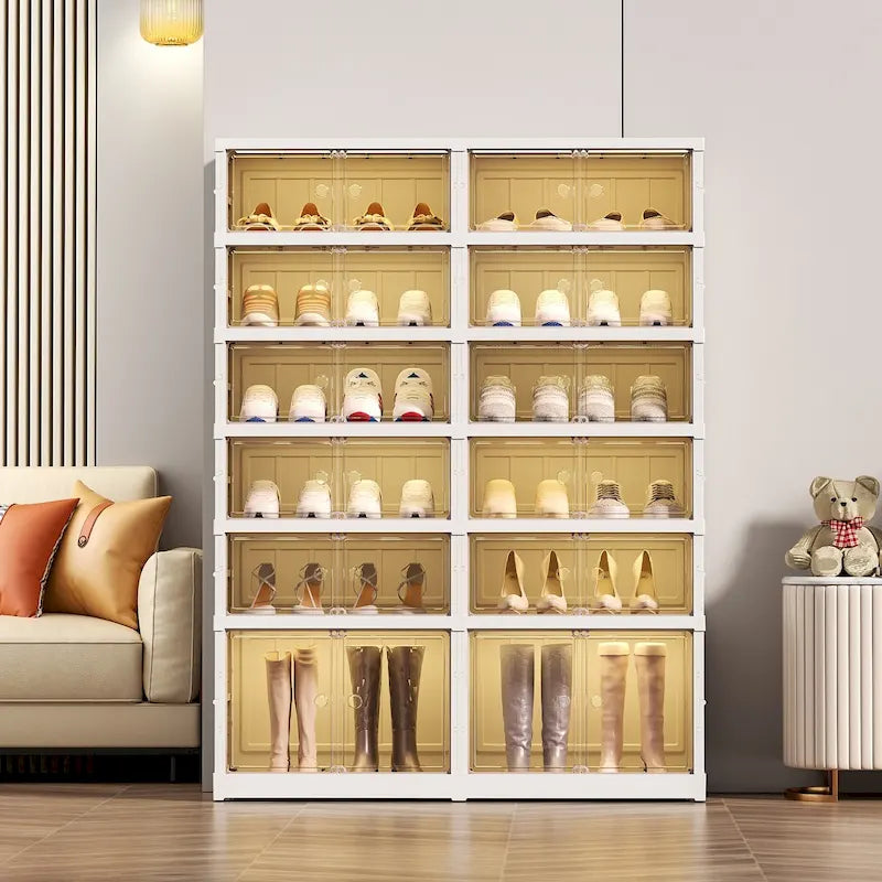 Meuble à chaussures pliable à 6 étagères avec portes givrées – Blanc, peut contenir 24 paires