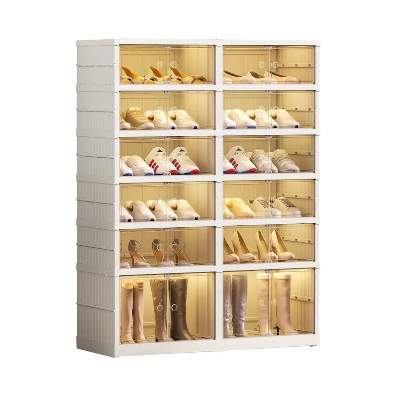 Meuble à chaussures pliable à 6 étagères avec portes givrées – Blanc, peut contenir 24 paires