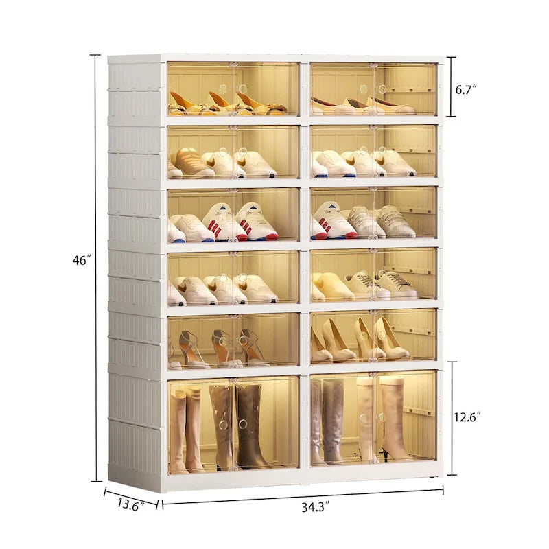 Meuble à chaussures pliable à 6 étagères avec portes givrées – Blanc, peut contenir 24 paires