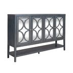 Meuble d'appoint 4 portes avec miroirs et motifs circulaires – Bleu crépuscule, bois, pieds fuselés