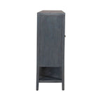 Meuble d'appoint 4 portes avec miroirs et motifs circulaires – Bleu crépuscule, bois, pieds fuselés