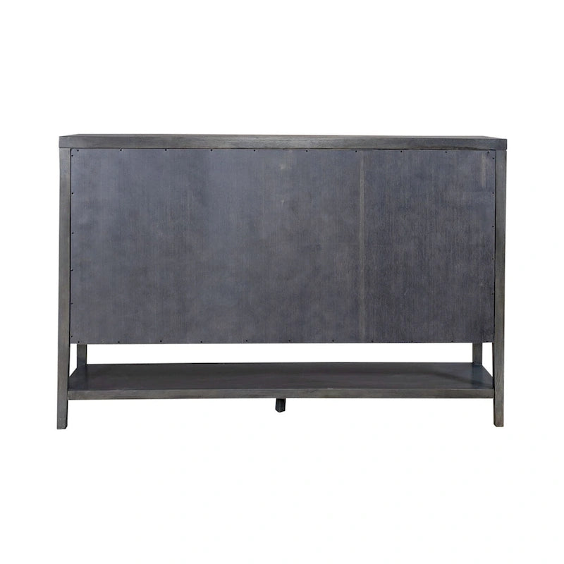 Meuble d'appoint 4 portes avec miroirs et motifs circulaires – Bleu crépuscule, bois, pieds fuselés
