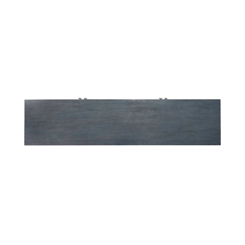 Meuble d'appoint 4 portes avec miroirs et motifs circulaires – Bleu crépuscule, bois, pieds fuselés