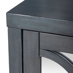 Meuble d'appoint 4 portes avec miroirs et motifs circulaires – Bleu crépuscule, bois, pieds fuselés