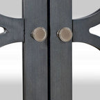 Meuble d'appoint 4 portes avec miroirs et motifs circulaires – Bleu crépuscule, bois, pieds fuselés