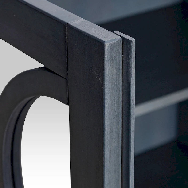 Meuble d'appoint 4 portes avec miroirs et motifs circulaires – Bleu crépuscule, bois, pieds fuselés