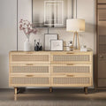 Commode à 6 tiroirs en rotin – Naturel / Noir, MDF, Rangement de chambre