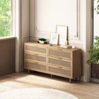 Commode à 6 tiroirs en rotin – Naturel / Noir, MDF, Rangement de chambre