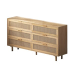Commode à 6 tiroirs en rotin – Naturel / Noir, MDF, Rangement de chambre
