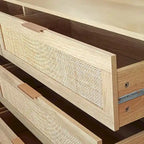 Commode à 6 tiroirs en rotin – Naturel / Noir, MDF, Rangement de chambre