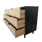 Commode à 6 tiroirs en rotin – Naturel / Noir, MDF, Rangement de chambre