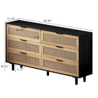 Commode à 6 tiroirs en rotin – Naturel / Noir, MDF, Rangement de chambre