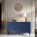 Buffet sculpté 2 portes 3 tiroirs – Bleu marine / Bleu, MDF, Plateau incurvé