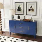Buffet sculpté 2 portes 3 tiroirs – Bleu marine / Bleu, MDF, Plateau incurvé