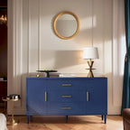 Buffet sculpté 2 portes 3 tiroirs – Bleu marine / Bleu, MDF, Plateau incurvé