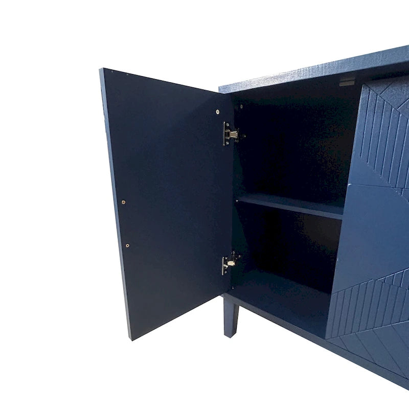 Buffet sculpté 2 portes 3 tiroirs – Bleu marine / Bleu, MDF, Plateau incurvé