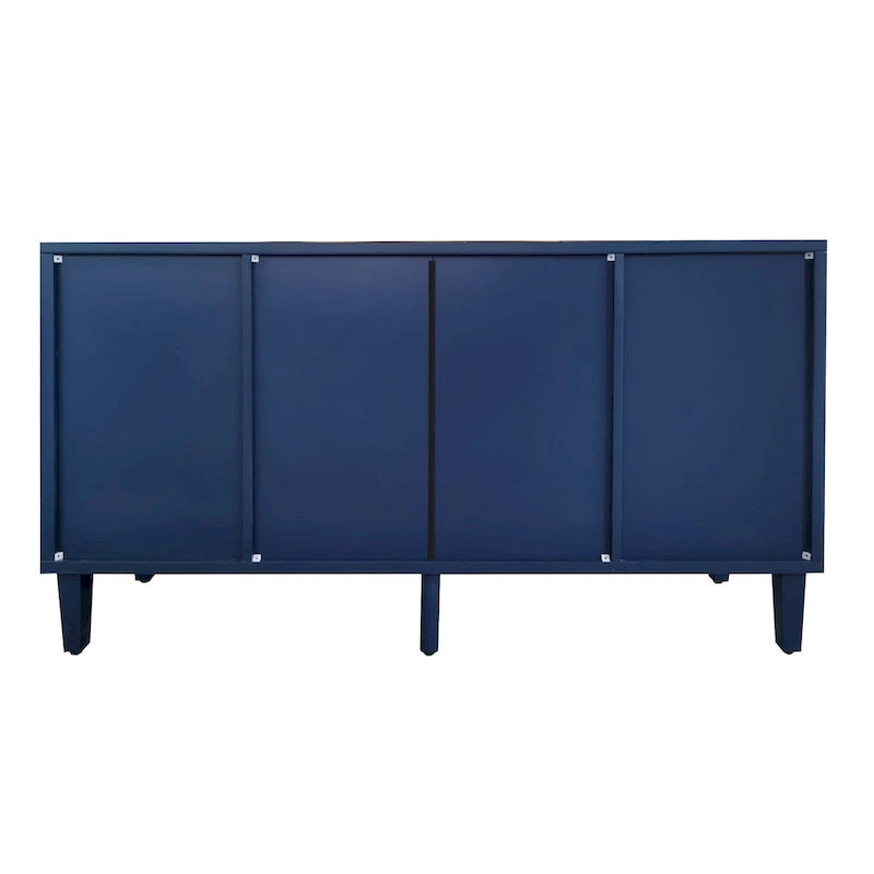 Buffet sculpté 2 portes 3 tiroirs – Bleu marine / Bleu, MDF, Plateau incurvé