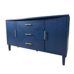 Buffet sculpté 2 portes 3 tiroirs – Bleu marine / Bleu, MDF, Plateau incurvé