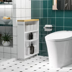 Meuble de salle de bain roulant fin à 3 étagères – Blanc, panneaux de particules, base à 4 roulettes