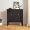 Buffet vintage 2 portes avec étagères réglables – Noir/Gris, MDF, poignées en cuivre antique