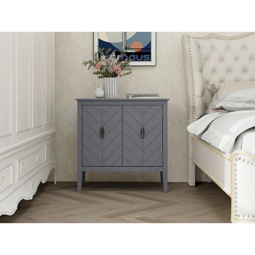 Buffet vintage 2 portes avec étagères réglables – Noir/Gris, MDF, poignées en cuivre antique