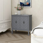 Buffet vintage 2 portes avec étagères réglables – Noir/Gris, MDF, poignées en cuivre antique