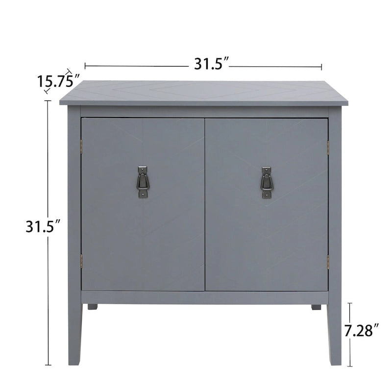 Buffet vintage 2 portes avec étagères réglables – Noir/Gris, MDF, poignées en cuivre antique