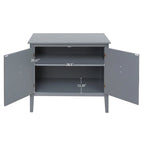 Buffet vintage 2 portes avec étagères réglables – Noir/Gris, MDF, poignées en cuivre antique