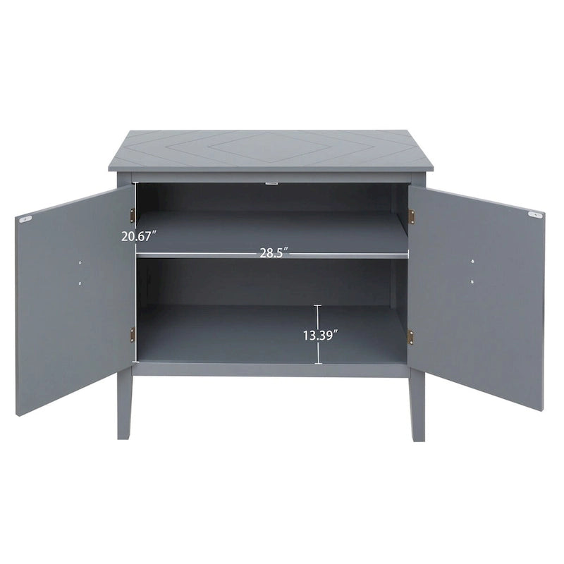 Buffet vintage 2 portes avec étagères réglables – Noir/Gris, MDF, poignées en cuivre antique