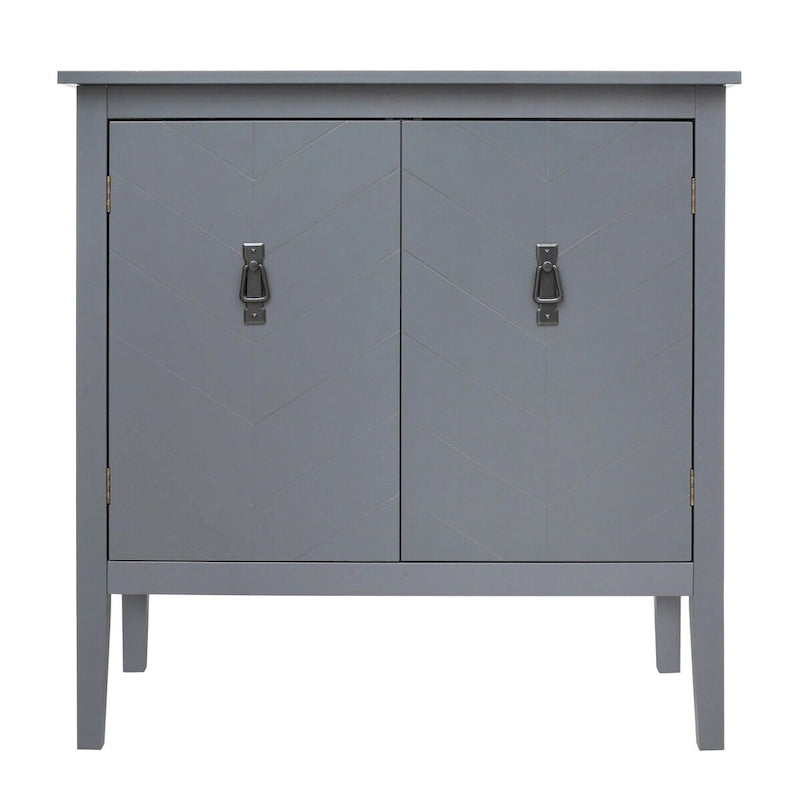 Buffet vintage 2 portes avec étagères réglables – Noir/Gris, MDF, poignées en cuivre antique