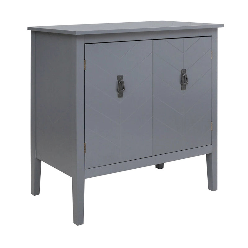 Buffet vintage 2 portes avec étagères réglables – Noir/Gris, MDF, poignées en cuivre antique