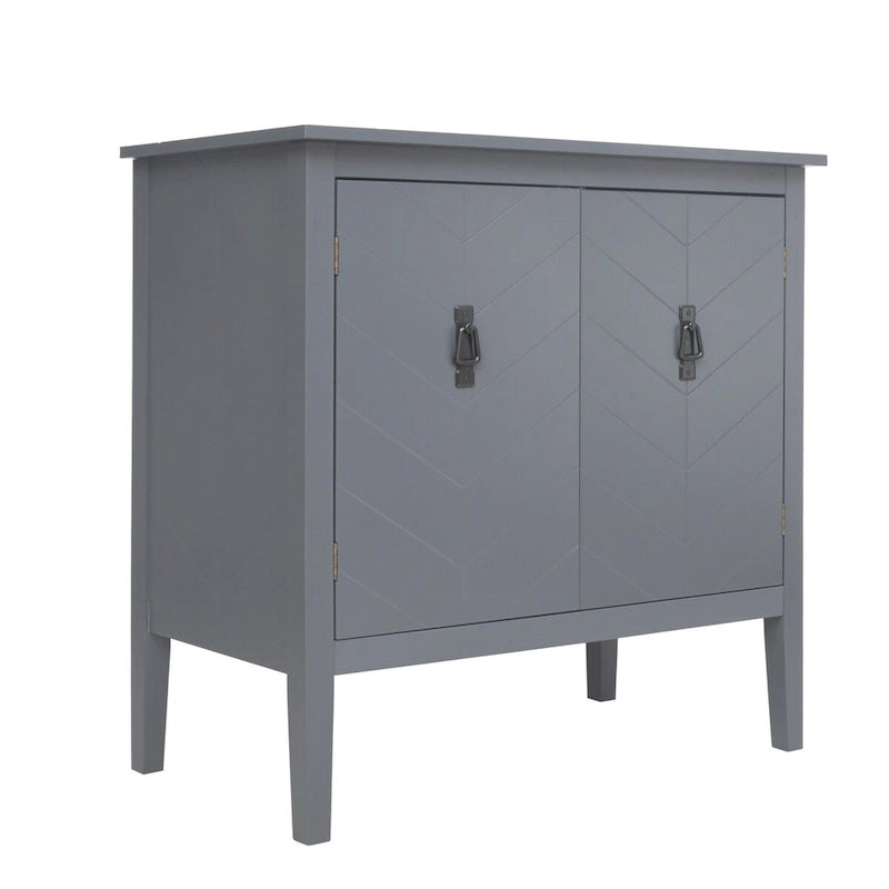 Buffet vintage 2 portes avec étagères réglables – Noir/Gris, MDF, poignées en cuivre antique