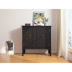 Buffet vintage 2 portes avec étagères réglables – Noir/Gris, MDF, poignées en cuivre antique