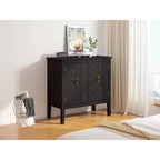 Buffet vintage 2 portes avec étagères réglables – Noir/Gris, MDF, poignées en cuivre antique