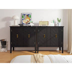 Buffet vintage 2 portes avec étagères réglables – Noir/Gris, MDF, poignées en cuivre antique