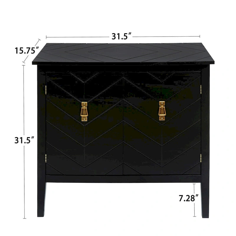 Buffet vintage 2 portes avec étagères réglables – Noir/Gris, MDF, poignées en cuivre antique